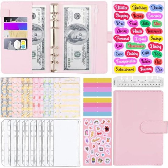 Classeur de Budget A6 en PU Cuir, 31PCS Housse de Cahier 6 Anneaux avec Classeur de Budget A6 en PU Cuir, 31PCS Housse de Cahier 6 Anneaux avec