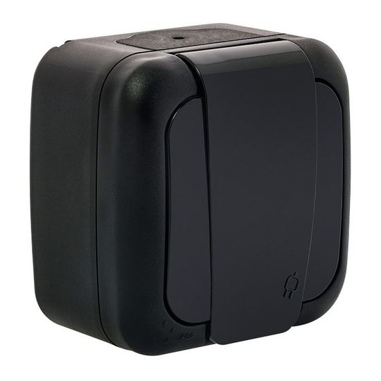 Double Prise NANO2 étanche 2P T Horizontale Mini IP54gris Clair