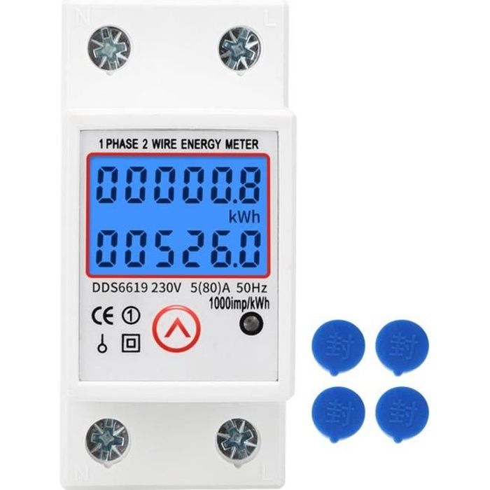 Compteur d'Énergie Monophasé Réarmable Compteur Électrique Multifonctionnel avec Rétroéclairage -JIA