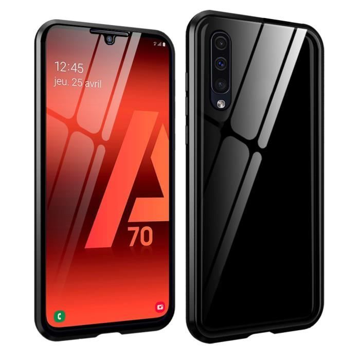Coque Samsung Galaxy A70, Étui Adsorption Magnétique Double face Verre trempé Couverture pour Samsung Galaxy A70 -Noir