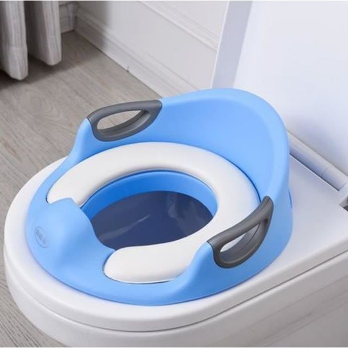 Bébé Réducteur de Toilette Rehausseur WC Enfant Siège de Toilette Avec Coussin Poignée Dossier Réducteur de WC Antidérapant Bleu