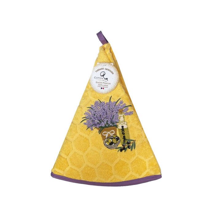 Essuie main rond en éponge Tissage Jacquard lavande et huile d'olive jaune Qualité Premium