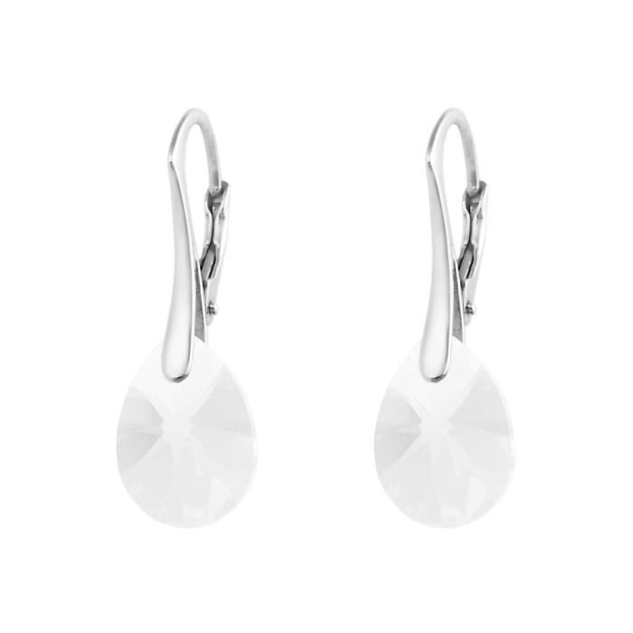 Boucles d'Oreilles Argent 925 Rhodie Goutte 12mm Swarovski Element Crystal