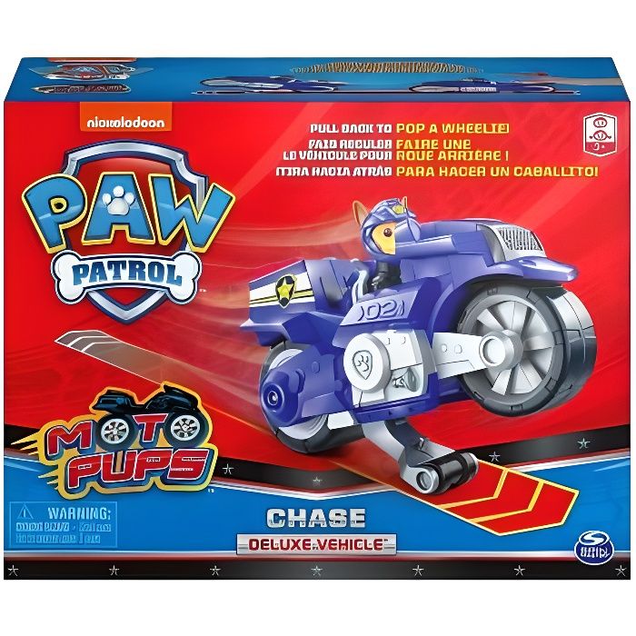 Pat Patrouille Moto A Retrofriction : Chase Et Sa Moto Police Bleue - Figurine Et Vehicule De Luxe - Paw Patrol Nouveaute