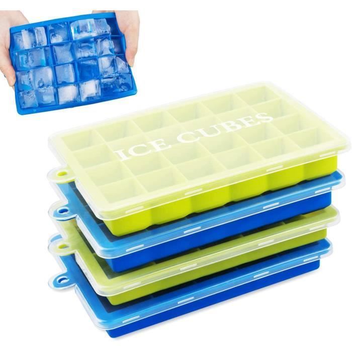 4pcs Bac à Glaçons en Silicone- Glaçon avec Couvercle- 78 Moules à Glaçons pour l'eau bébés, purée, Whisky Cocktail Boissons, Glace
