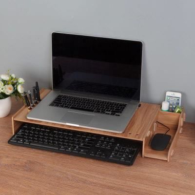 Support tablette,Support d'ordinateur portable en bois support d'écran support d'ordinateur bureau boîte de rangement - Type Marron