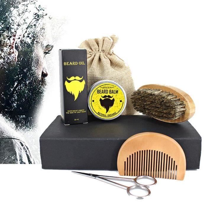 Kit Soin de Barbe pour Homme, 7 Pcs Brosse à Barbe, Peigne à Barbe, Crème, Huile de Barbe pour le Soin de Barbe et Moustache Aw35949