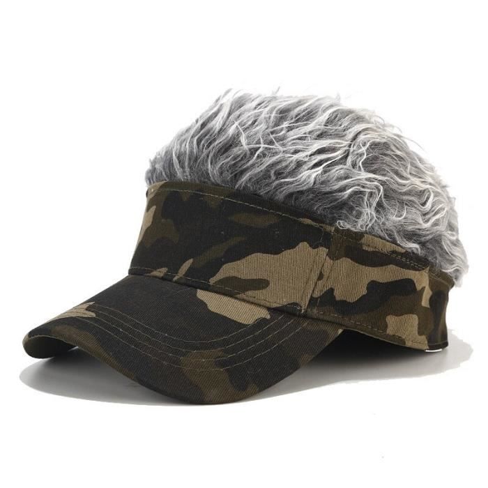 2019 nouveau chapeau unisexe drôle perruque casquette Flair cheveux visière décontracté Golf casquet Army Green-Silver Gr Free size