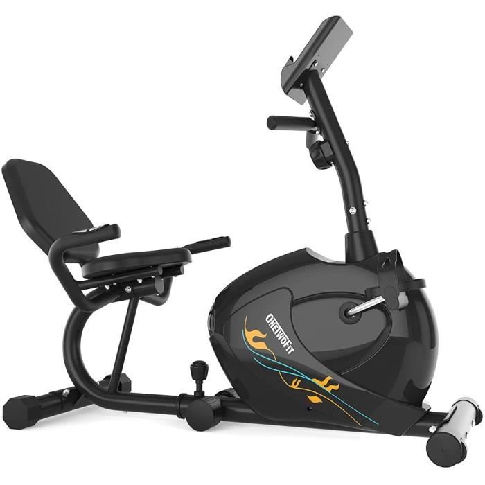 ONETWOFIT Vélo d'appartement Semi-Allongé, Vélo d'exercice couché magnétique avec 8 niveaux de résistance, Les Capteurs d'Impul21