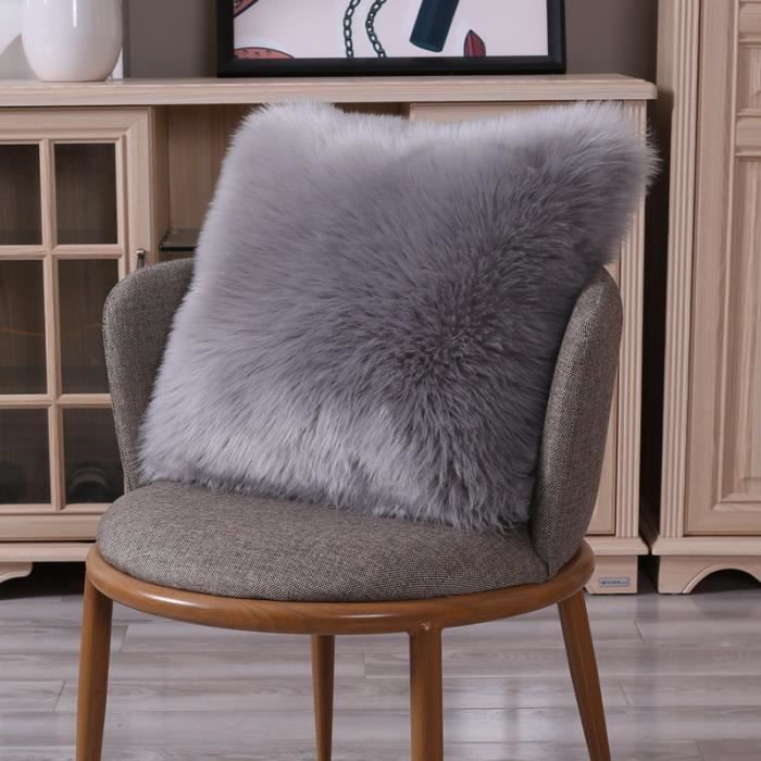 Housse de Coussin 40X40cm Gris, Fausse Fourrure Deluxe Décoratif Pour Chambre Lit Super Doux Peluche