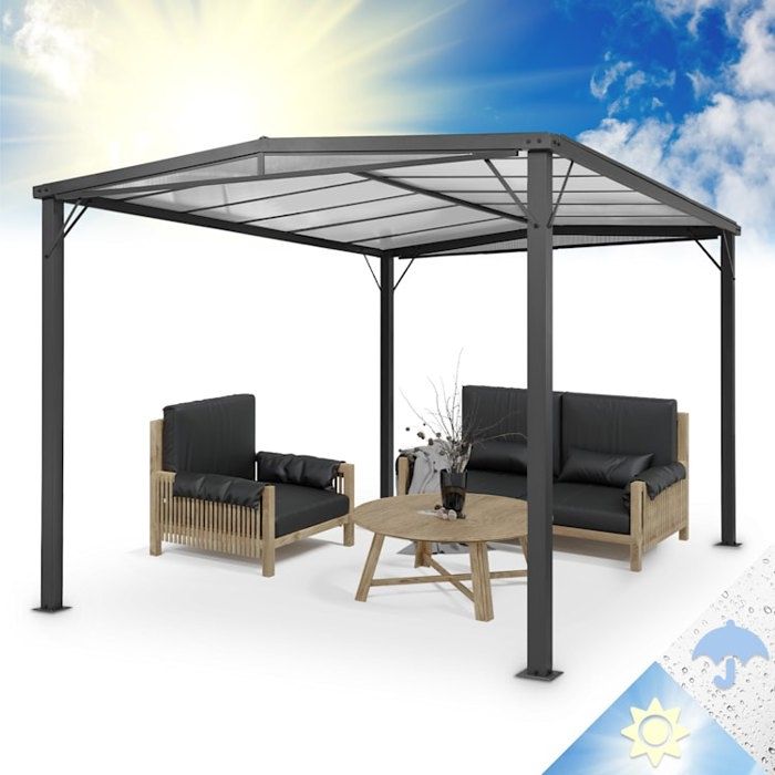Blumfeldt Pantheon Solid Sky Flat - Pergola Auvent - 3x4 m - Polycarbonate - Gris