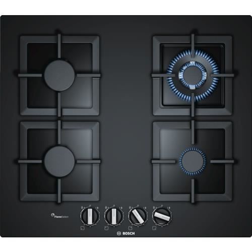 Bosch Serie 6 PPH6A6B20, Intégré, Cuisinière à gaz, Verre, Noir, Fonte, 1000 W