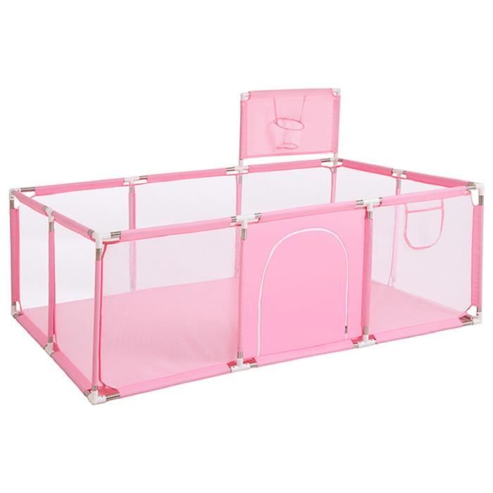 Aire de jeux bébé XL Barrière de Sécurité Portail 124x188x66cm Parc Lit pour enfant à l'intérieur et extérieur - Rose