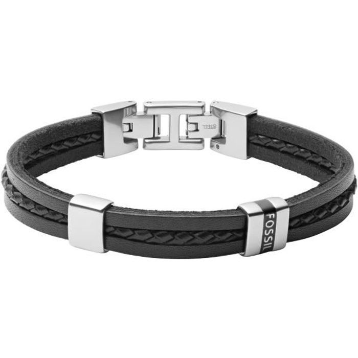 Bracelet homme - FOSSIL - Bracelet Fossil Leather Essential Black - Couleur de la matière:Noir