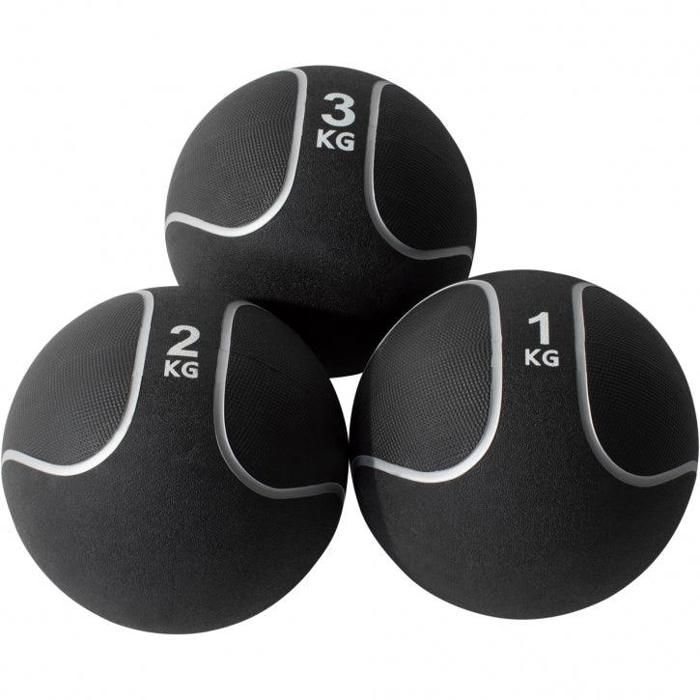 Lot de 3 Médecine ball style noir-gris - Poids total 6 kg (1+2+3 kg)