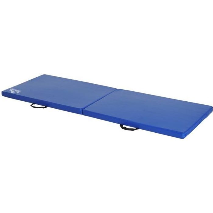 Tapis de gymnastique yoga pilates fitness pliable portable grand confort 180L x 60l x 5H cm revêtement synthétique bleu