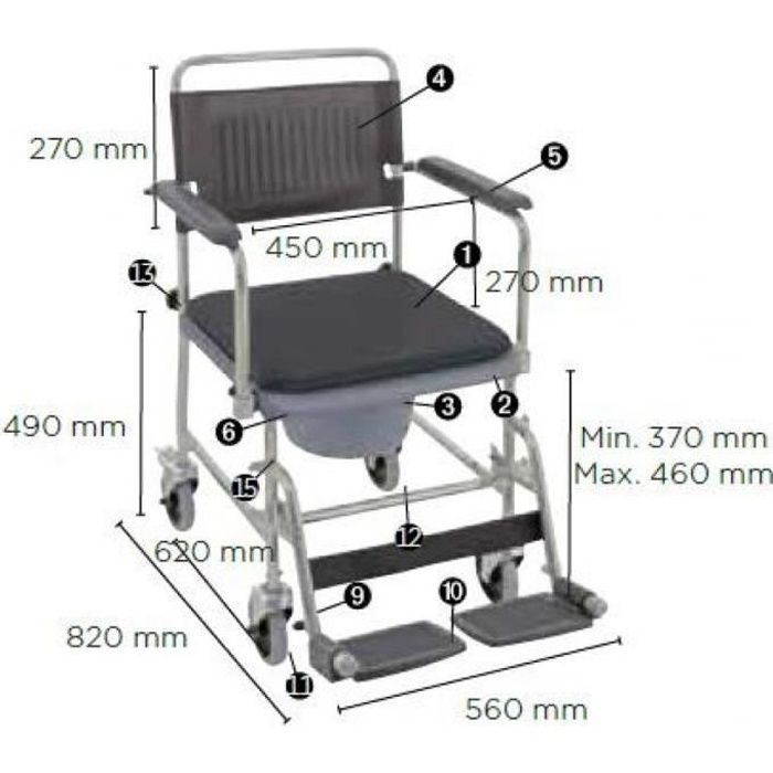 Chaise percée à roulettes - Chaise WC - Repose-pieds et accoudoirs - Modèle Cascata de Invacare