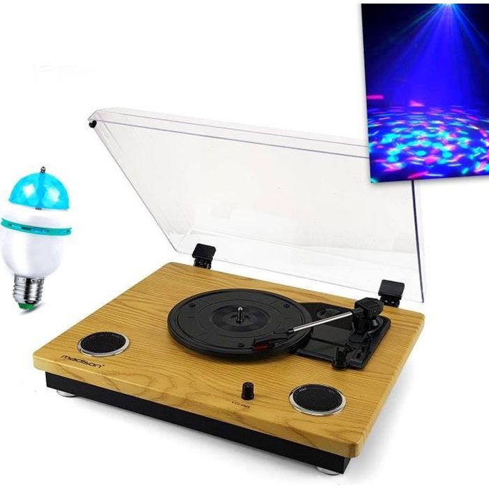 Platine vinyle haut-parleurs - USB/SD/BLUETOOTH - Fonction REC - Madison MAD-RT300SP-MKII + Ampoule E27 DIAMS LED