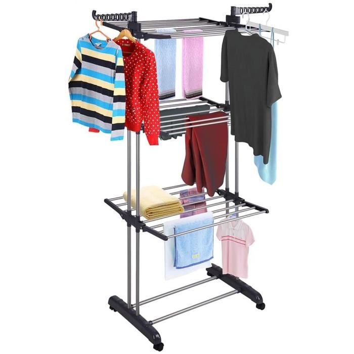 LEYSHOP Etendoir à linge séchoir à linge avec 3 niveaux en acier Gris maximale de 35kg