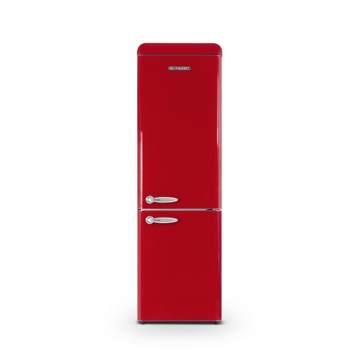 SCHNEIDER - SCCB250VR - Réfrigérateur combiné vintage - 249L (180+69) - Froid statique - 4 clayettes verre - Rouge