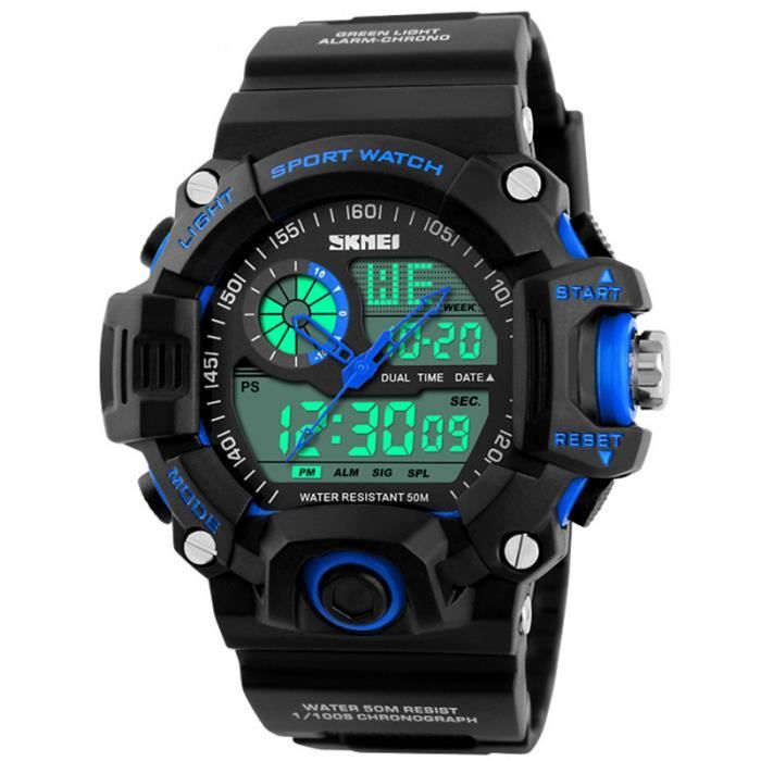 Militaire Montre Homme de Marque Sport étanche numériques analogiques Montres bleu