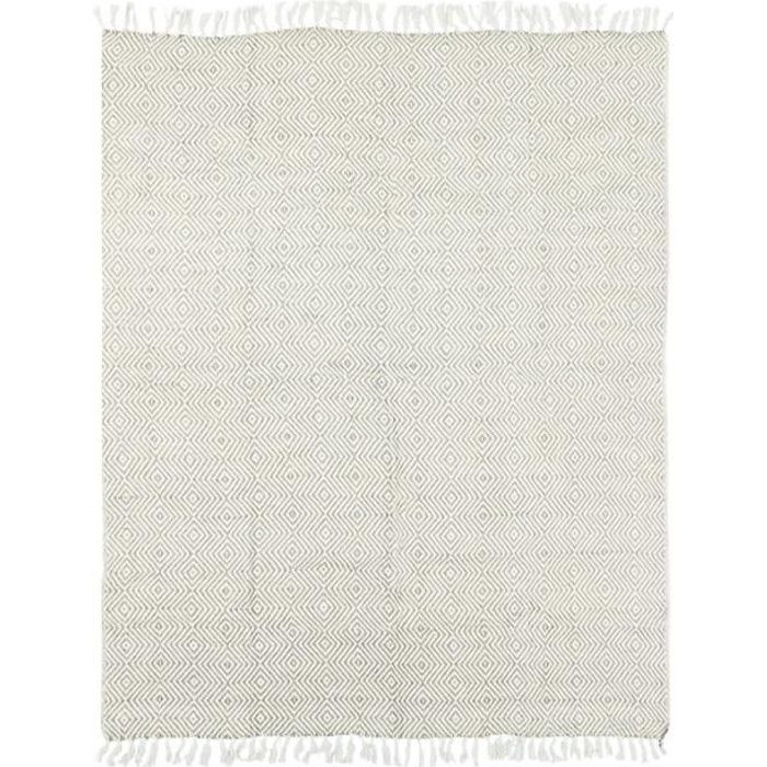 ESCAPADE - Plaid ethnique motif ikat blanc et beige 125x150