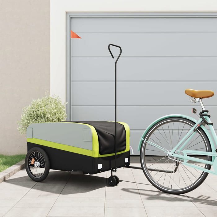vidaXL Remorque de vélo noir et vert 45 kg fer 94067
