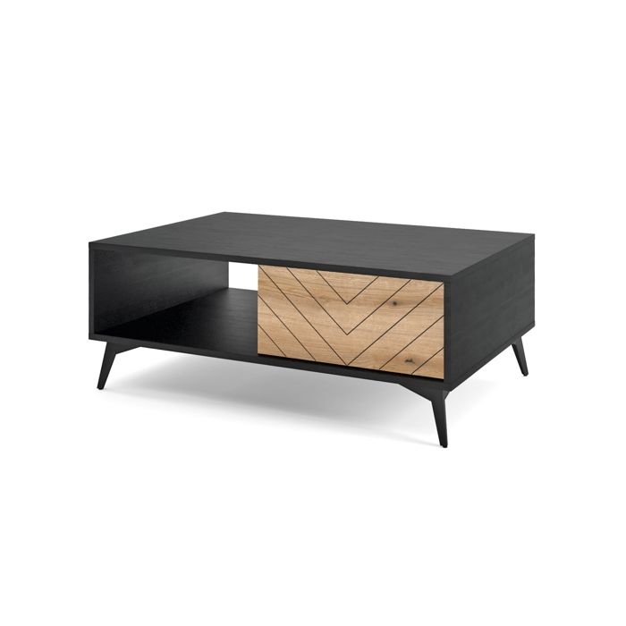 Table basse - BOULIA - 104x68 cm - noir/chêne Evoke motif à chevrons