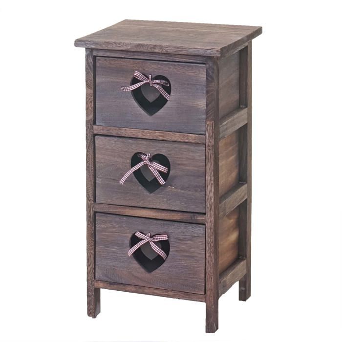 Commode petit meuble de rangement chevet 5 tiroirs avec motif coeurs 55x29x25cm style vintage marron 04_0002477
