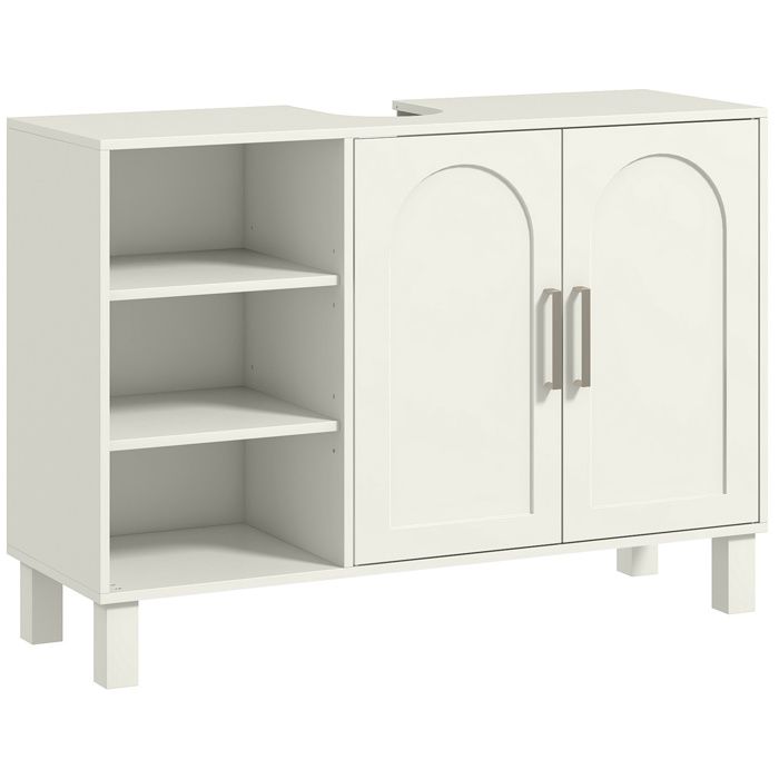 Meuble sous lavabo - HOMCOM - avec placard à deux niveaux 2 portes étagères réglables - en bois 90 x 30 x 63 cm crème