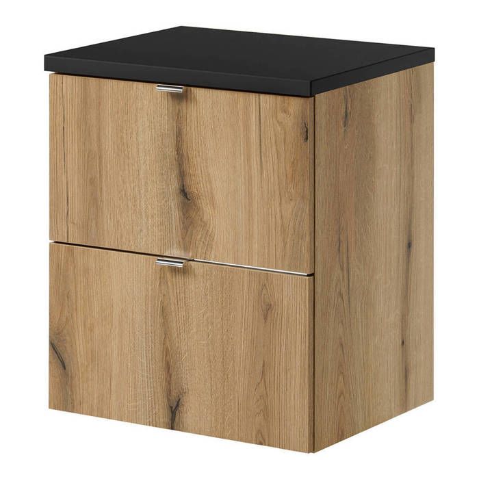 Meuble sous lavabo NEWPORT avec 2 tiroirs 50 x 60 x 40 cm effet chêne noir Meuble sous lavabo NEWPORT avec 2 tiroirs 50 x 60 x 40 cm effet chêne noir