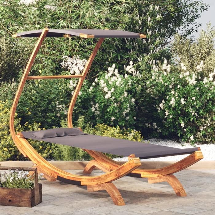 BEAU Transat pour 2 personnes - Lit repos et auvent 100x190x134cm Bois courbé massif anthracite - mode908538