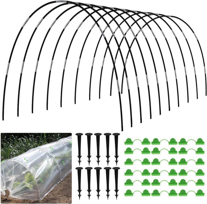 MQJIAZHI 50 Arceaux Serre Tunnel 41 Cm Fibre De Verre Antirouille - Kit Complet Jardinage
