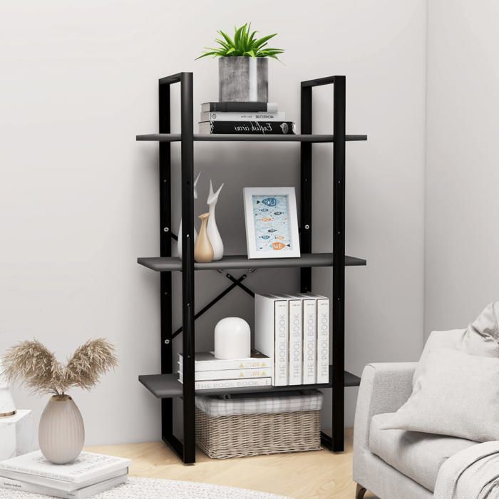 SALE 2025Bibliothèque Moderne - Meuble Étagère de rangement gris 60x30x105 cm - bois dingénierie 9 87 Kg 4799