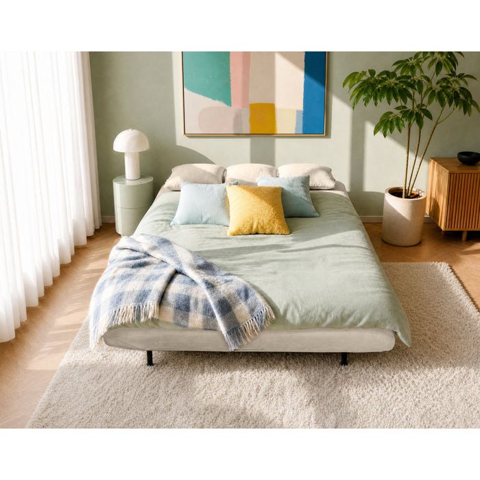Lumi - Banquette convertible clic-clac 2 places en velours côtelé - Beige
