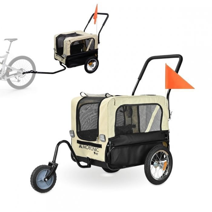 Dog Trailer and Transport Trolley Mobiclinic 2 x 1 Waterproof Cover 40Kg 600D Oxford 110x54x94 cm Bark