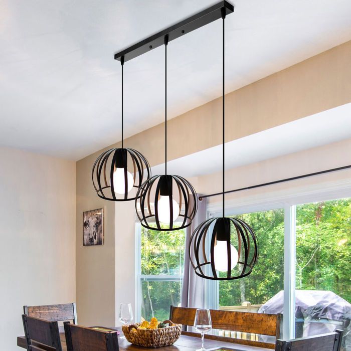 Suspension Luminaire Industrielle - AXHUP - 3 têtes - Noir - Métal - E27