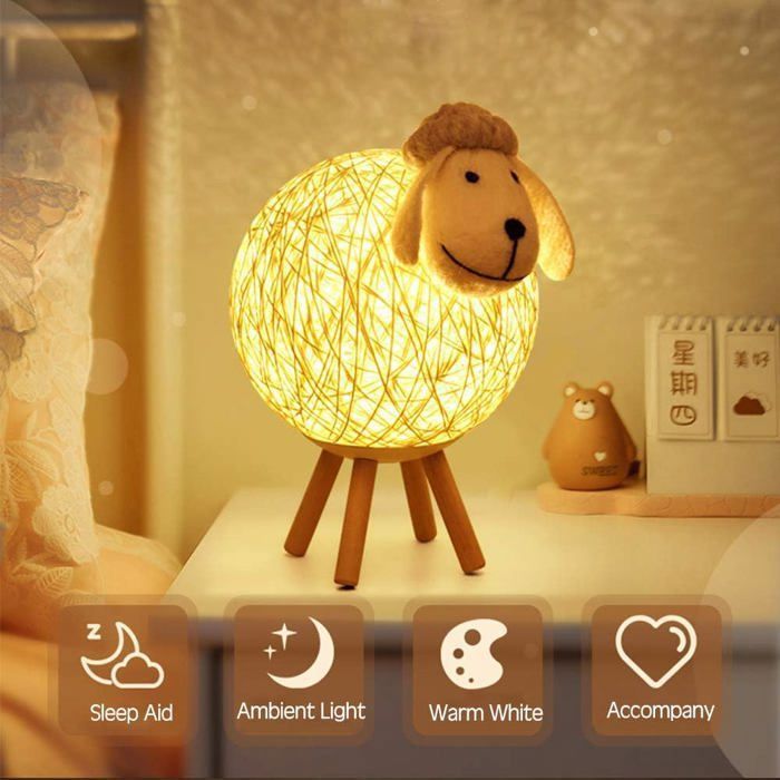 Veilleuse LED lampe de chevet en rotin de mouton projecteur de veilleuse pour enfants veilleuse LED pour salon