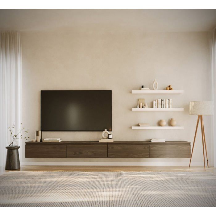 SELSEY  - Meuble Tv Bemmi - 300 Cm - Aspect Bois Noyer