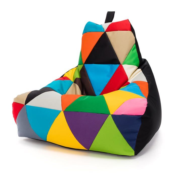 Keiko Patchwork Pouf Extérieur Imperméable Bille Polystyrène Fauteuil Relax Salon Décoration M 100x80x85 cm Noir Ecopuf