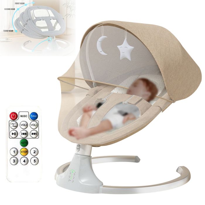 Balançoire Électrique pour Bébé avec Télécommande 5 Vitesses 3 Positions d’assise Jusqu’à 15 kg pour Filles et Garçons