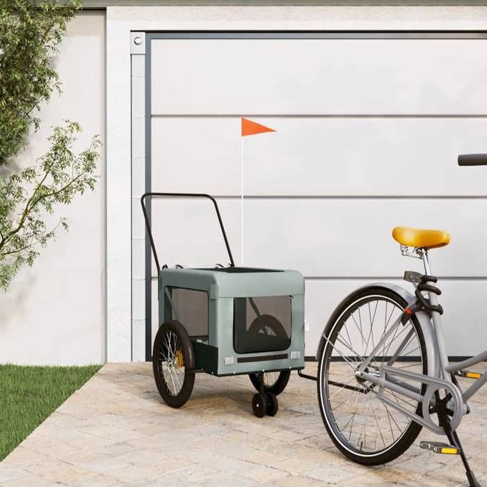 Remorque de vélo pour animaux - vidaXL - Gris et noir - 123x63x66 cm - Tissu Oxford - Cadre en fer - Housse en PVC