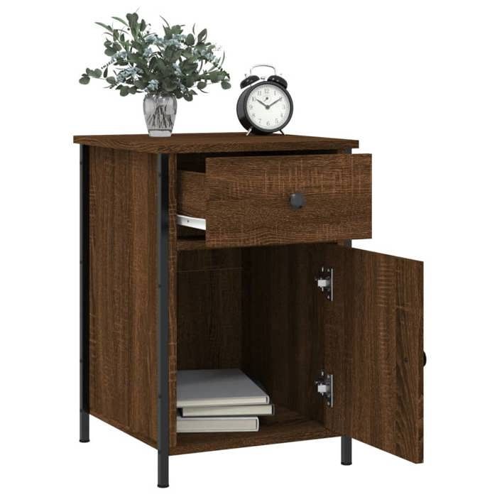 Tables de chevet en bois dingénierie - vidaXL - Chêne marron - 40x42x60 cm - Lot de 2 - Cadre en fer