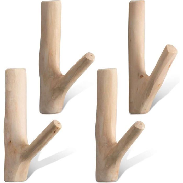 Crochet bois naturel 4 pcs décoratif largeur 2-3 cm pour manteaux/sacs Label
