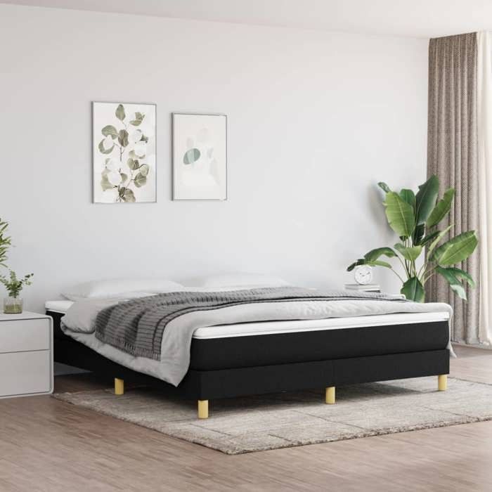 Cadre de lit à ressorts - Happiness - 180x200 cm - Noir - Tissu polyester - Contreplaqué - Bois dingénierie