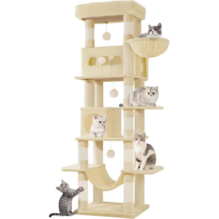 Meilleurs prix pour 170 cm Grand Arbre à Chat Tour à Chat pour Chats dintérieur avec Grand Perchoir Tapis Lavable 2 Niches Chats 8