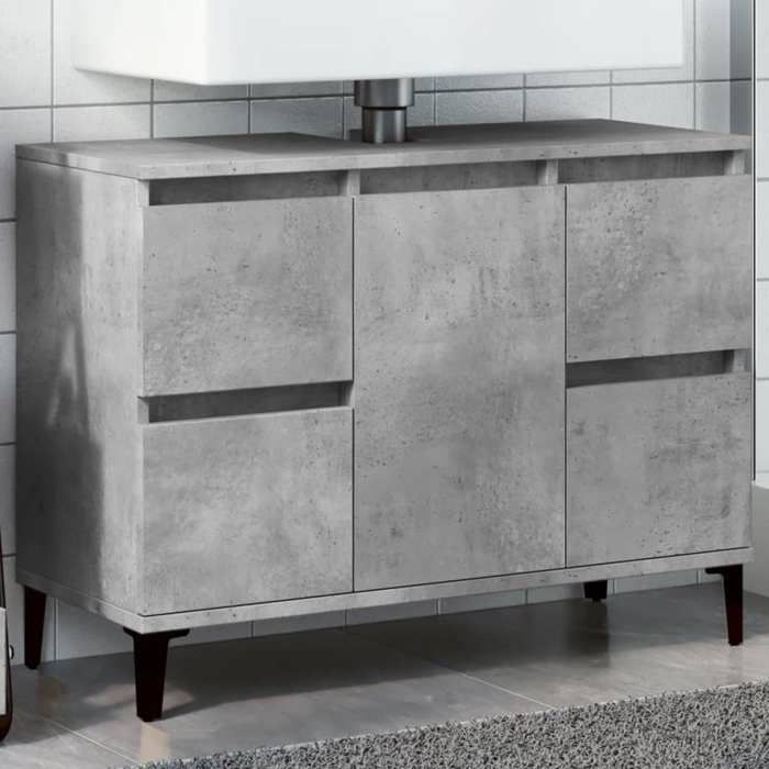 SALE 2026 Armoire de salle de bain Gris - Meuble dévier gris béton 80x33x60cm - bois dingénierie PRO722423650