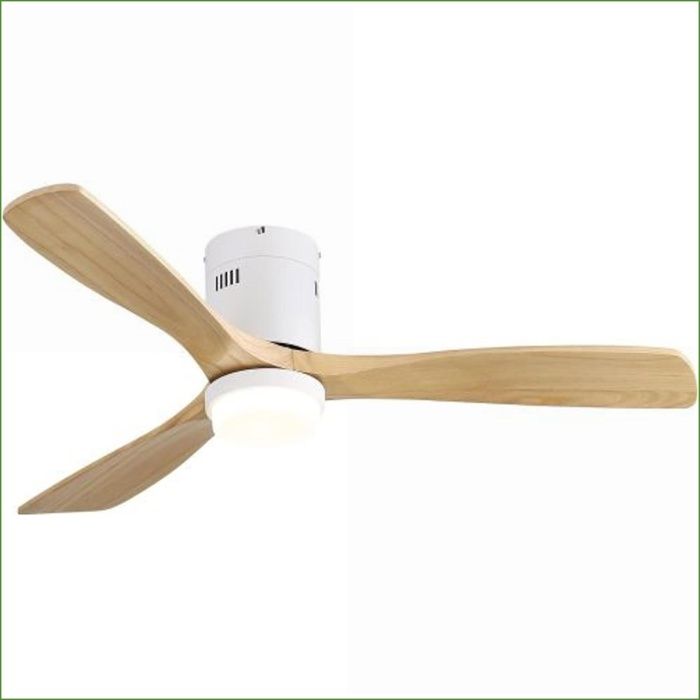 Ventilateur de plafond - 52 pouces avec télécommande 6 vitesses pales en bois massif LED 18W moteur DC réversible - Blanc - Dominiquefe
