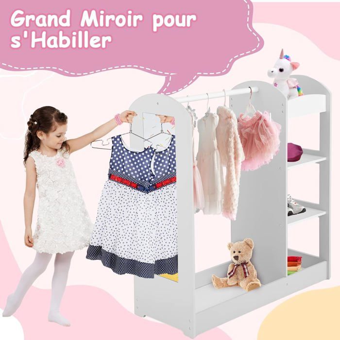 GIANTEX Armoire de Rangement Enfant avec Miroir Garde-Robe avec 4 Étagères Ouvertes pour Enfants de 2 Ans+ 93 5x38 x100 CM Blan