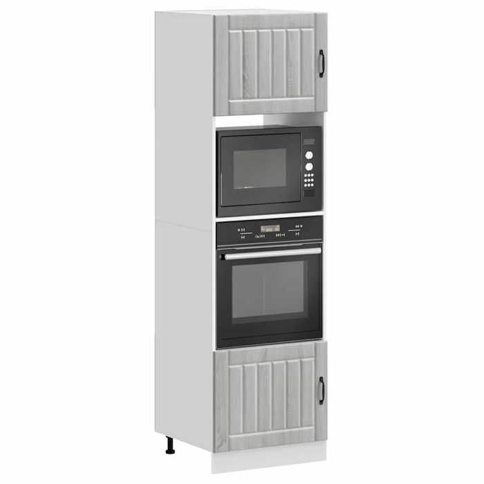 NEW 2026 Armoires de four 2 pièces Placard de cuisines Kalmar sonoma gris bois dingénierie 60x57x207 cm L4790